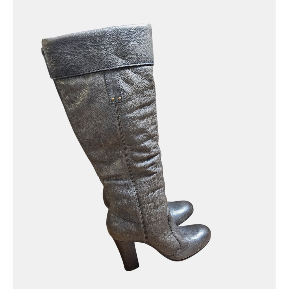Miss Sixty Bliss Leather Knee High Boots Womens 37 US 6.5 Gray Y2K Retro Glam